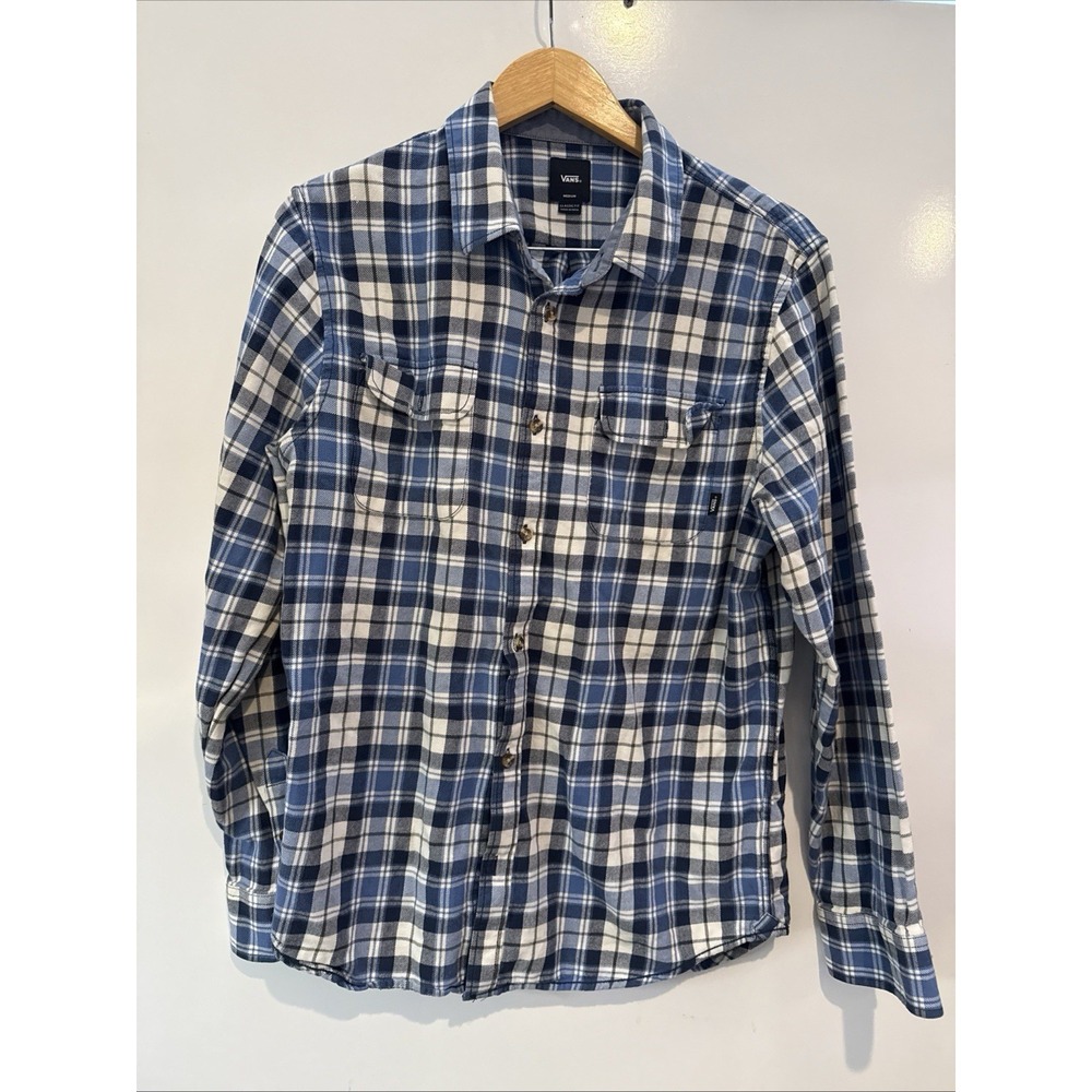 Vans Off The Wall Flannel Shirt Classic Fit Long Sleeve Plaid Blue Mens M